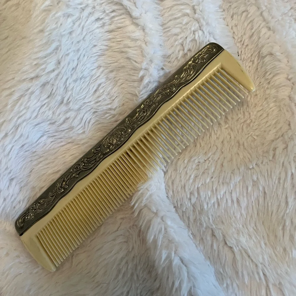 Vintage Mirror, Brush, Comb Set, Silver Plated Vanity Set